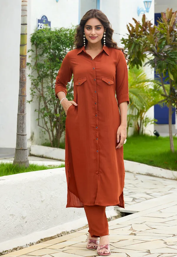 Shirt_Collar_Straight_Tunic_With_Trousers_Co-Ords_Set-CL-8077