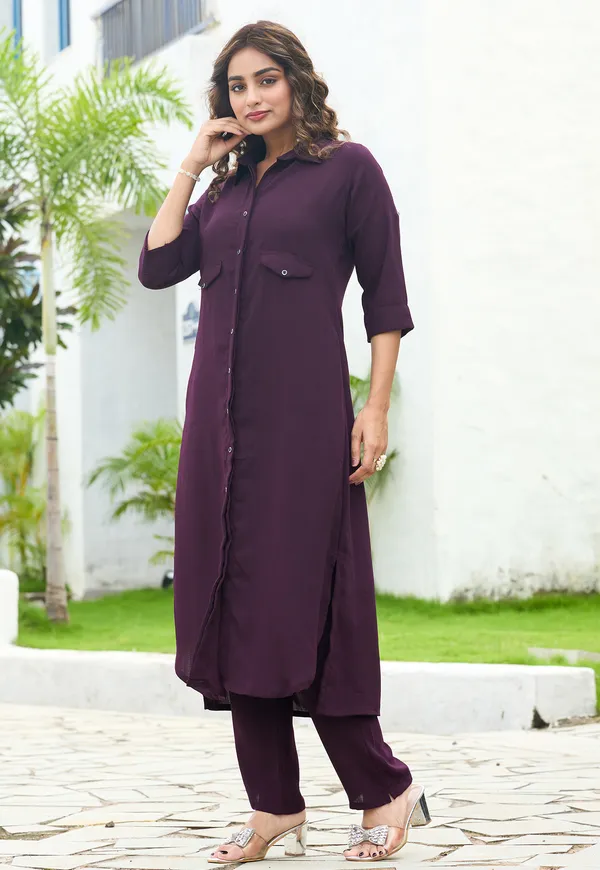 Shirt_Collar_Straight_Tunic_With_Trousers_Co-Ords_Set-CL-8076