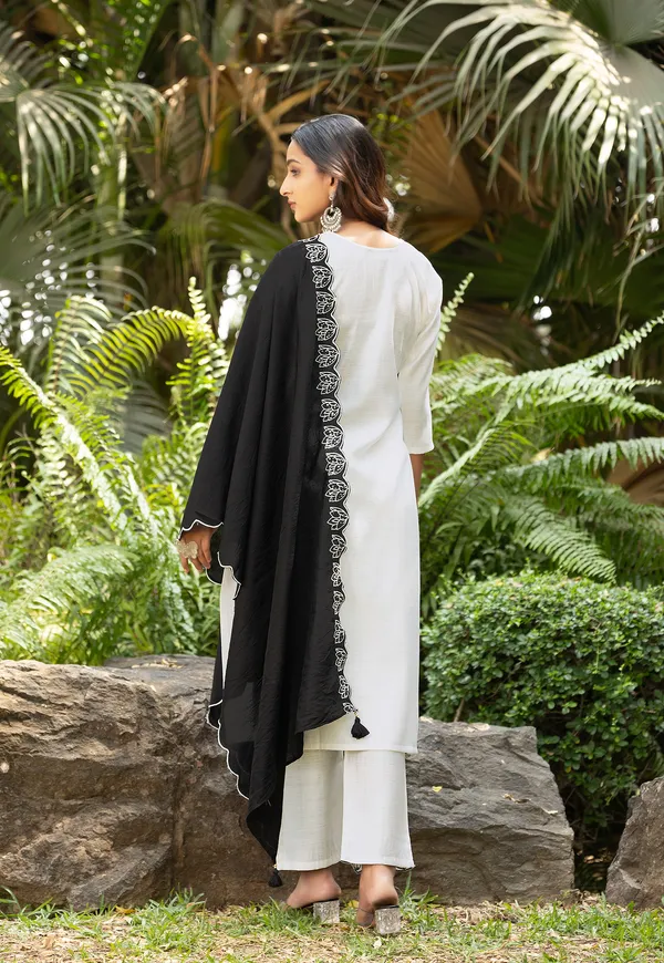 White_Thread_&_Hand_Work_Viscose_Weaving_Kurta_With_Trouser_&_Dupatta_For_Women-ELITE