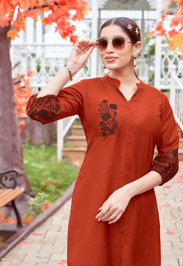 Red_Embroidered_&_Rayon_Straight_Kurti_For_Women-MEHER