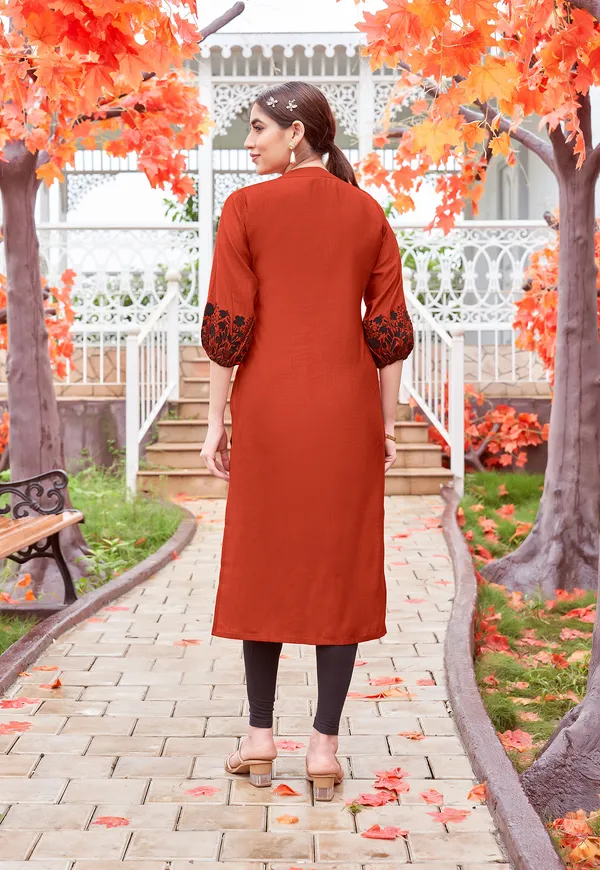 Red_Embroidered_&_Rayon_Straight_Kurti_For_Women-MEHER