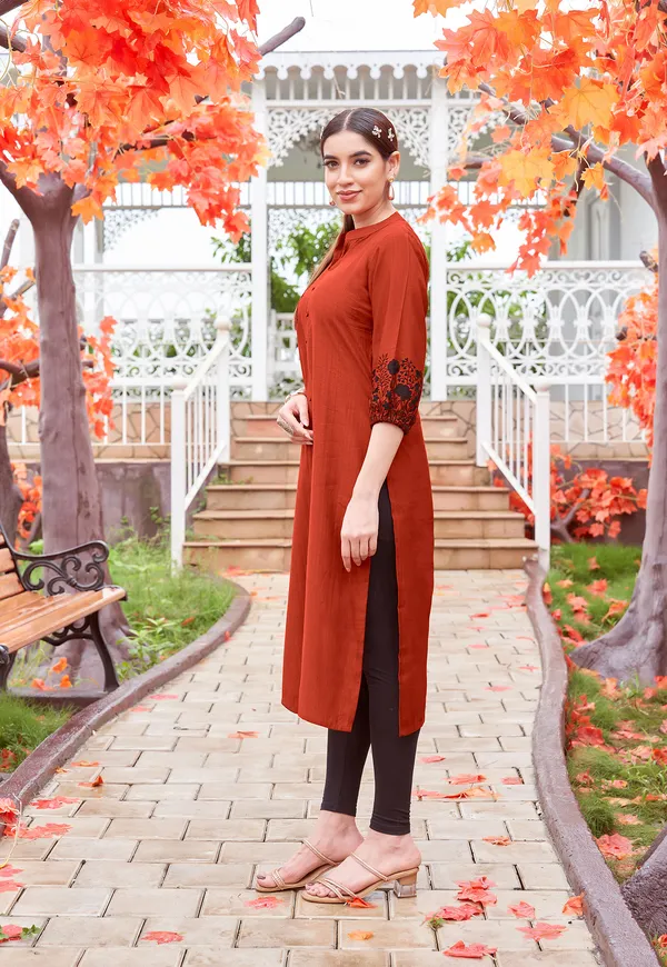 Red_Embroidered_&_Rayon_Straight_Kurti_For_Women-MEHER