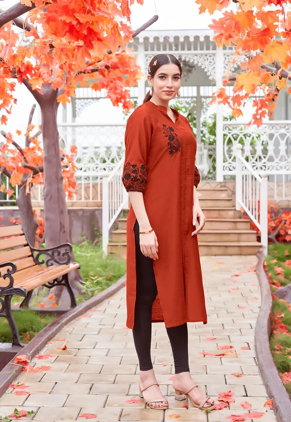 Red_Embroidered_&_Rayon_Straight_Kurti_For_Women-MEHER