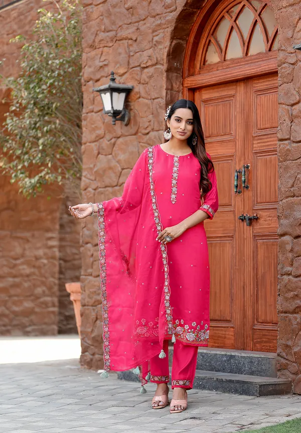 Pink_Modal_Silk_Straight_Kurta_With_Pant_And_Dupatta_Suit_Set_For_Women-SAANJ