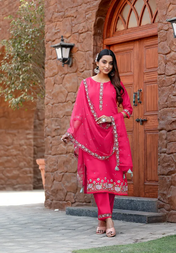 Pink_Modal_Silk_Straight_Kurta_With_Pant_And_Dupatta_Suit_Set_For_Women-SAANJ