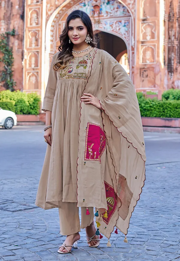 Women_Ethnic_Motifs_Embroidered_Empire_Thread_Work_Chanderi_Cotton_Kurta_with_Trousers_&_With_Dupatta-IV-1009