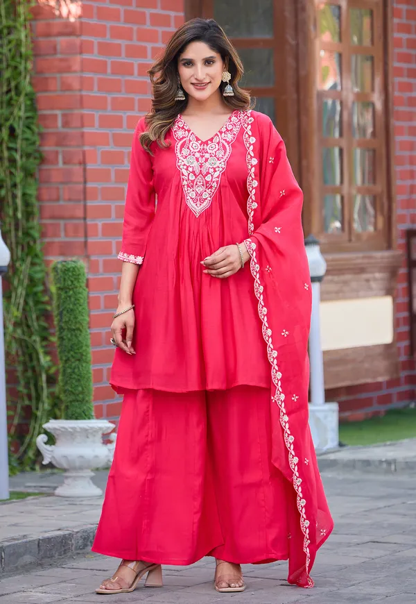 Women_Ethnic_Motifs_Embroidered_Tiered_Thread_Work_Chanderi_Silk_Kurta_with_Palazzos_&_With_Dupatta-KS-191