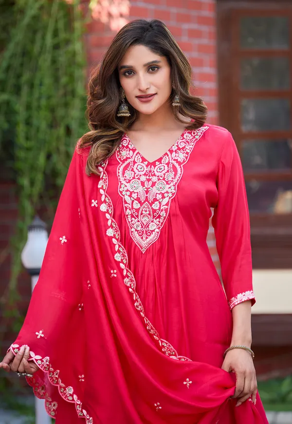 Women_Ethnic_Motifs_Embroidered_Tiered_Thread_Work_Chanderi_Silk_Kurta_with_Palazzos_&_With_Dupatta-KS-191