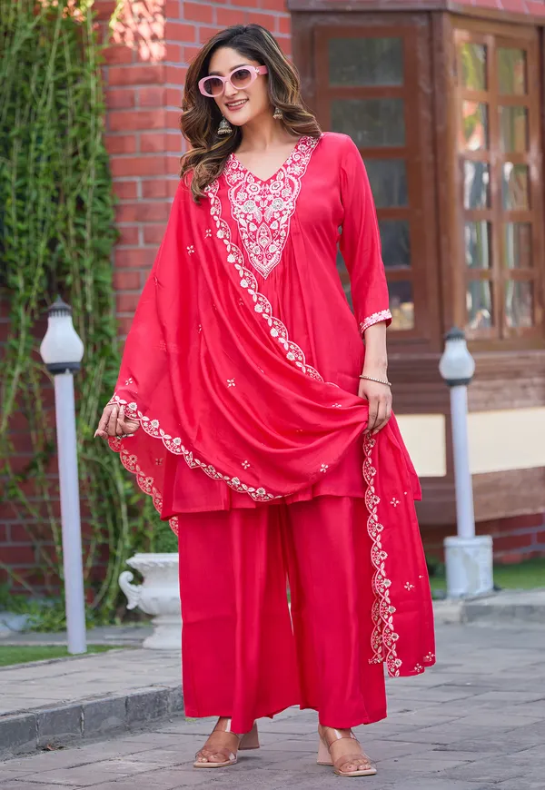Women_Ethnic_Motifs_Embroidered_Tiered_Thread_Work_Chanderi_Silk_Kurta_with_Palazzos_&_With_Dupatta-KS-191