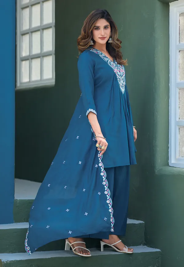 Women_Ethnic_Motifs_Embroidered_Tiered_Thread_Work_Chanderi_Silk_Kurta_with_Palazzos_&_With_Dupatta-KS-192