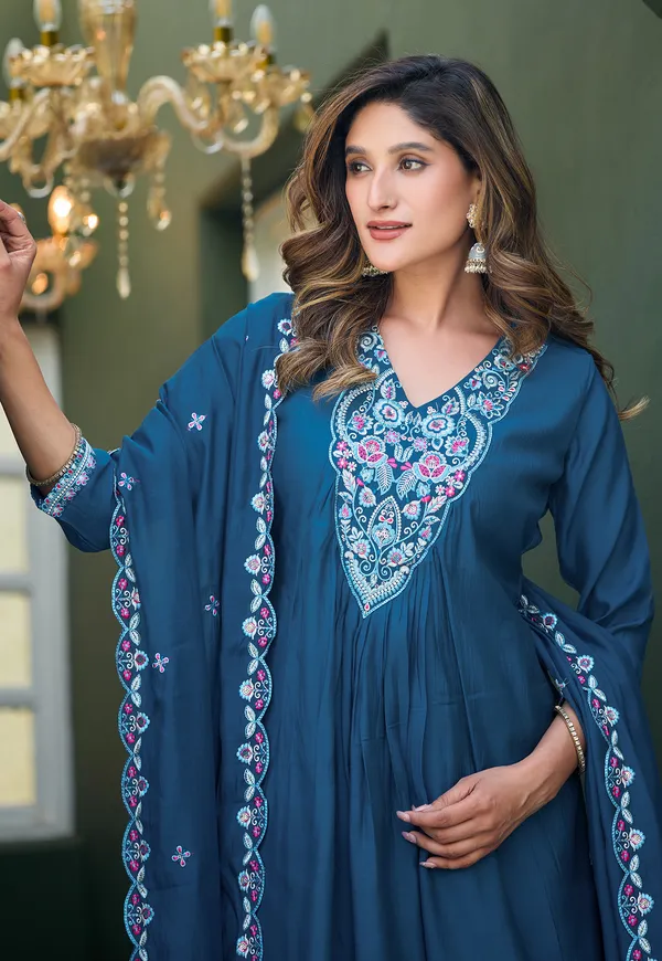 Women_Ethnic_Motifs_Embroidered_Tiered_Thread_Work_Chanderi_Silk_Kurta_with_Palazzos_&_With_Dupatta-KS-192