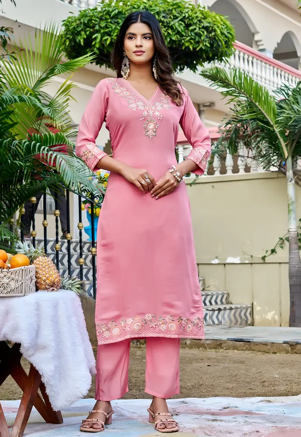Women_Floral_Embroidered_Empire_Thread_Work_Chanderi_Cotton_Kurta_with_Pant_&_With_Dupatta-KS-247