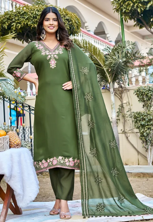 Women_Floral_Embroidered_Empire_Thread_Work_Chanderi_Cotton_Kurta_with_Pant_&_With_Dupatta-KS-248