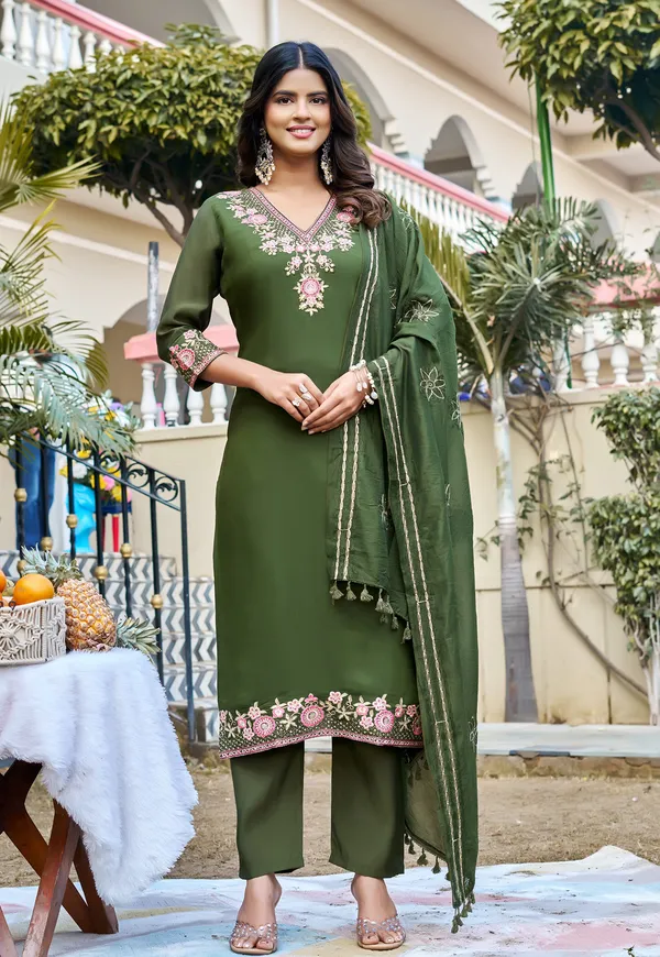 Women_Floral_Embroidered_Empire_Thread_Work_Chanderi_Cotton_Kurta_with_Pant_&_With_Dupatta-KS-248
