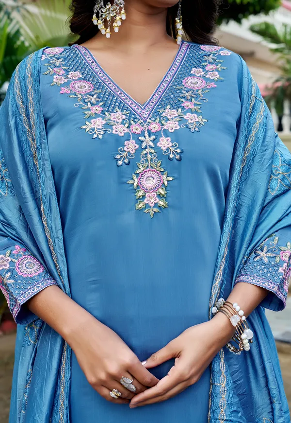 Women_Floral_Embroidered_Empire_Thread_Work_Chanderi_Cotton_Kurta_with_Pant_&_With_Dupatta-KS-249