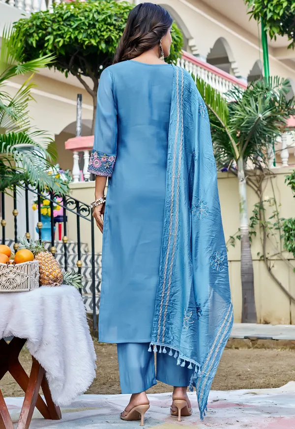 Women_Floral_Embroidered_Empire_Thread_Work_Chanderi_Cotton_Kurta_with_Pant_&_With_Dupatta-KS-249
