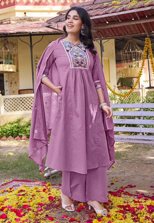 Women_Floral_Embroidered_Empire_Thread_Work_Cotton_Cambridge_Kurta__Pant_&_With_Dupatta-KS-250