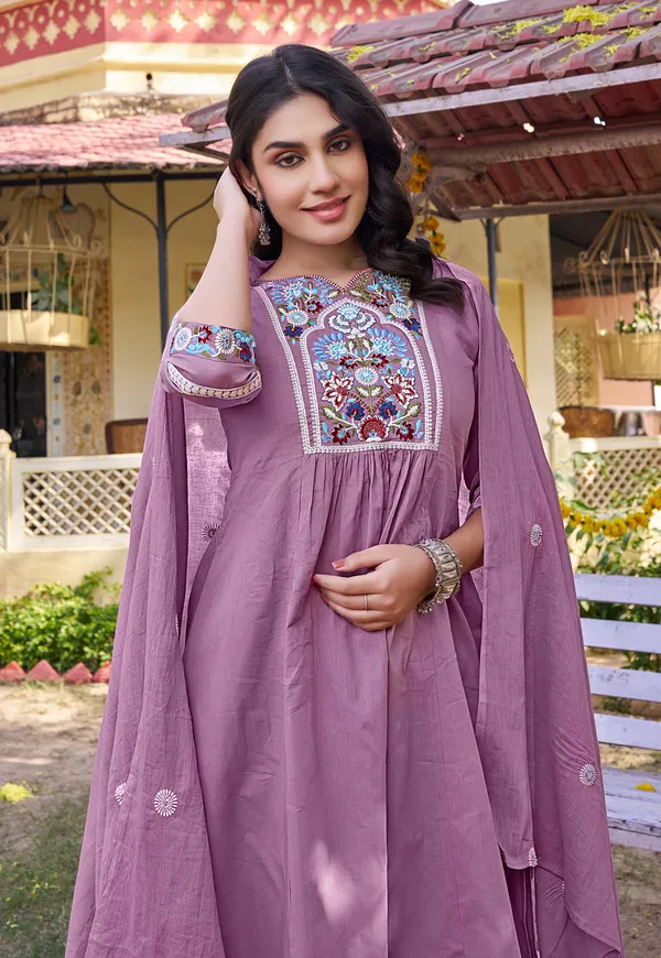 Women_Floral_Embroidered_Empire_Thread_Work_Cotton_Cambridge_Kurta__Pant_&_With_Dupatta-KS-250