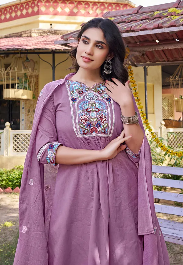 Women_Floral_Embroidered_Empire_Thread_Work_Cotton_Cambridge_Kurta__Pant_&_With_Dupatta-KS-250
