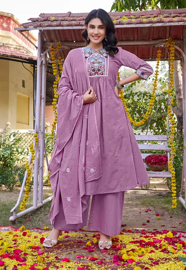 Women_Floral_Embroidered_Empire_Thread_Work_Cotton_Cambridge_Kurta__Pant_&_With_Dupatta-KS-250