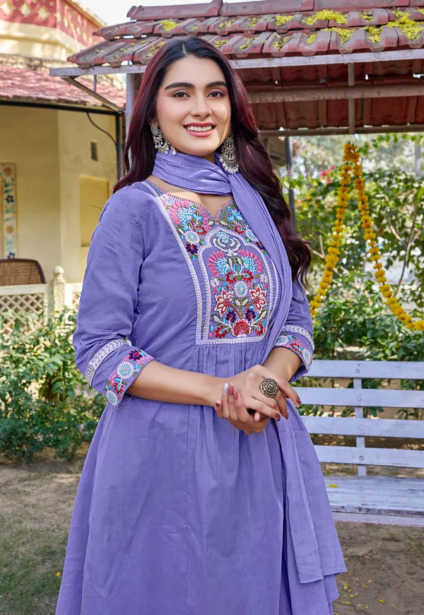 Women_Floral_Embroidered_Empire_Thread_Work_Cotton_Cambridge_Kurta__Pant_&_With_Dupatta-KS-251