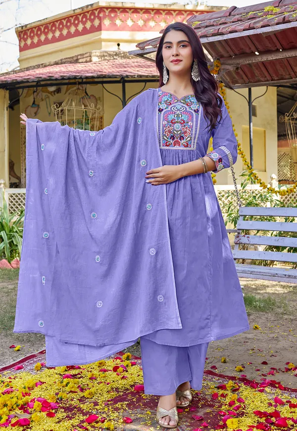 Women_Floral_Embroidered_Empire_Thread_Work_Cotton_Cambridge_Kurta__Pant_&_With_Dupatta-KS-251