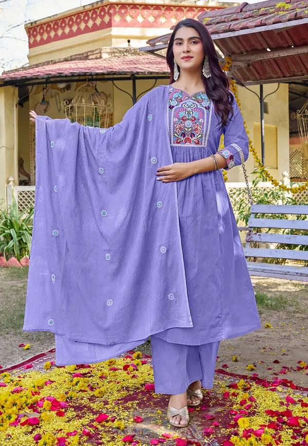 Women_Floral_Embroidered_Empire_Thread_Work_Cotton_Cambridge_Kurta__Pant_&_With_Dupatta-KS-251