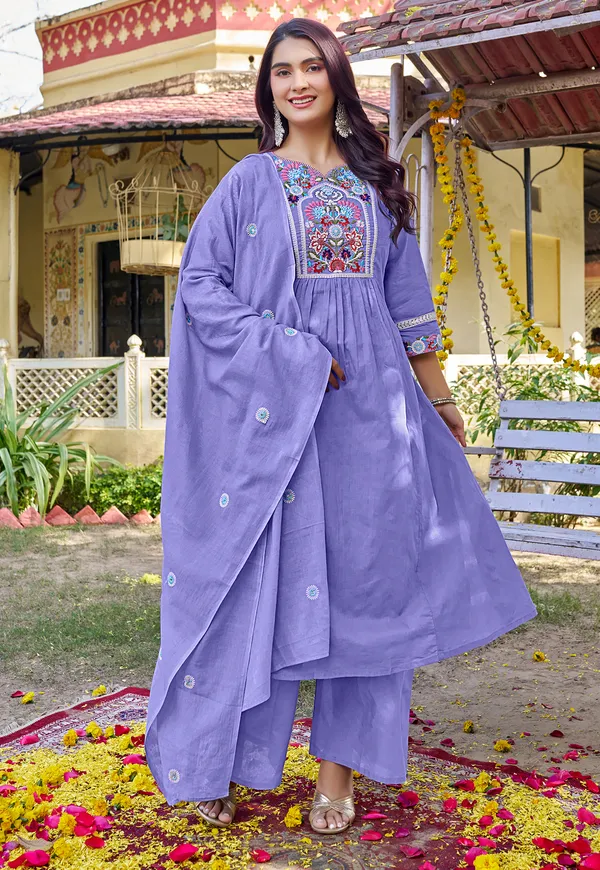 Women_Floral_Embroidered_Empire_Thread_Work_Cotton_Cambridge_Kurta__Pant_&_With_Dupatta-KS-251