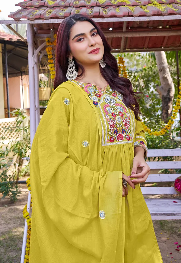 Women_Floral_Embroidered_Empire_Thread_Work_Cotton_Cambridge_Kurta__Pant_&_With_Dupatta-KS-252
