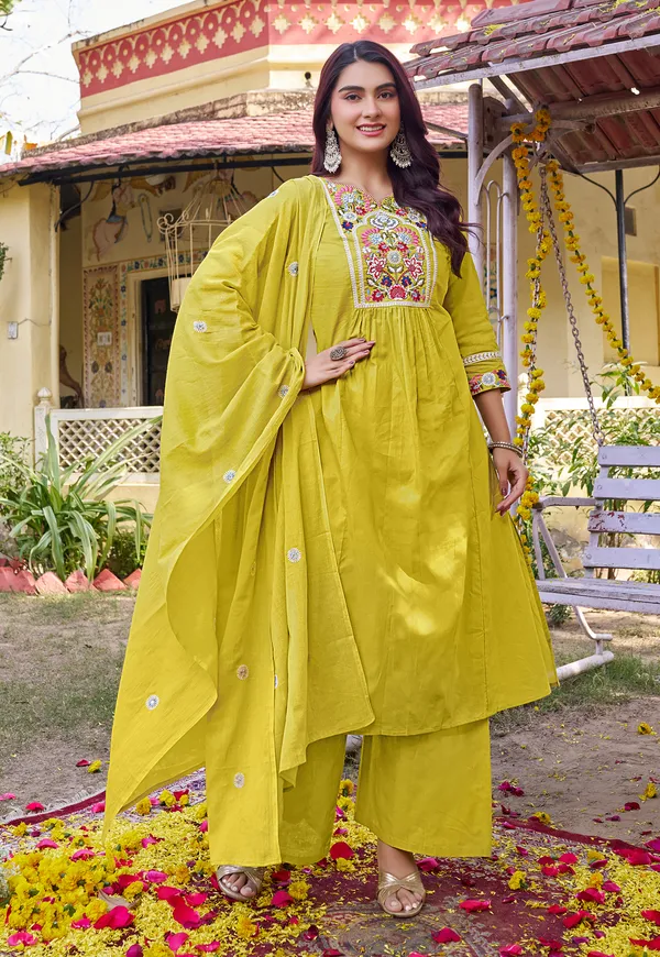 Women_Floral_Embroidered_Empire_Thread_Work_Cotton_Cambridge_Kurta__Pant_&_With_Dupatta-KS-252