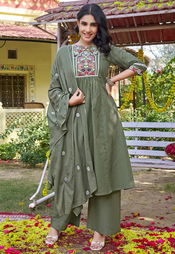 Women_Floral_Embroidered_Empire_Thread_Work_Cotton_Cambridge_Kurta__Pant_&_With_Dupatta-KS-253