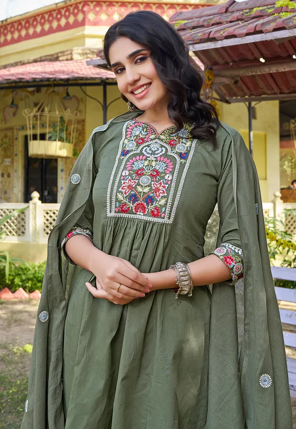 Women_Floral_Embroidered_Empire_Thread_Work_Cotton_Cambridge_Kurta__Pant_&_With_Dupatta-KS-253
