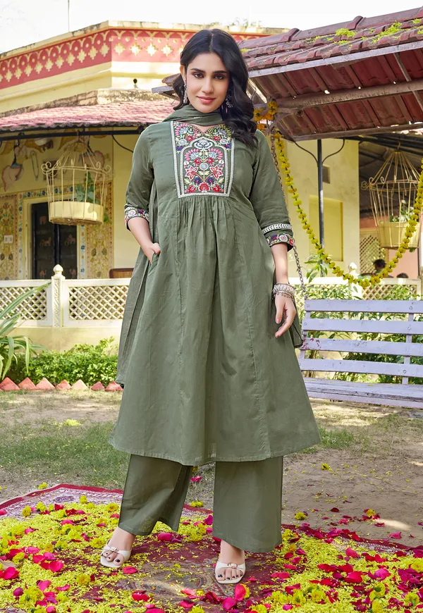 Women_Floral_Embroidered_Empire_Thread_Work_Cotton_Cambridge_Kurta__Pant_&_With_Dupatta-KS-253