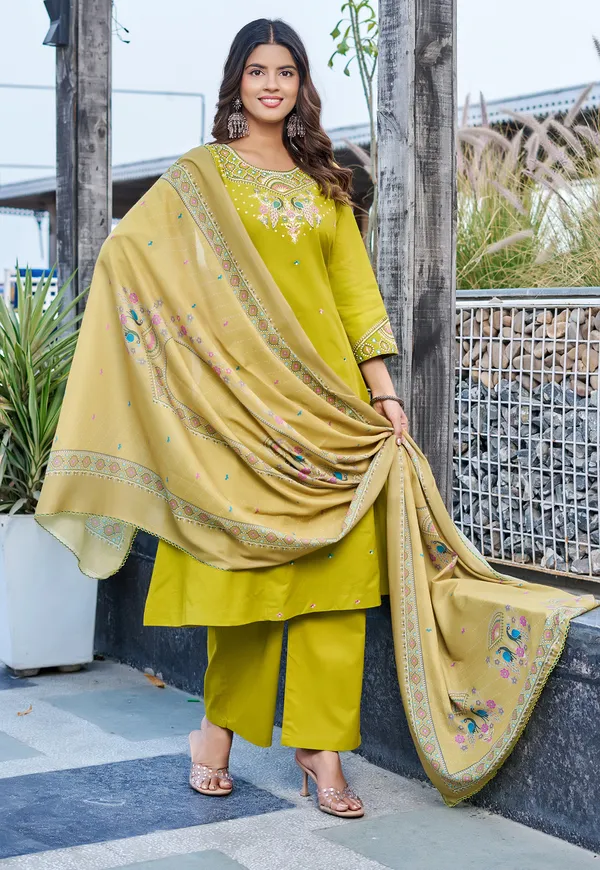 Women_Floral_Embroidered_Empire_Thread_Work_Dhabu_Cotton_Kurta_Pant_With_Dupatta-KS-265