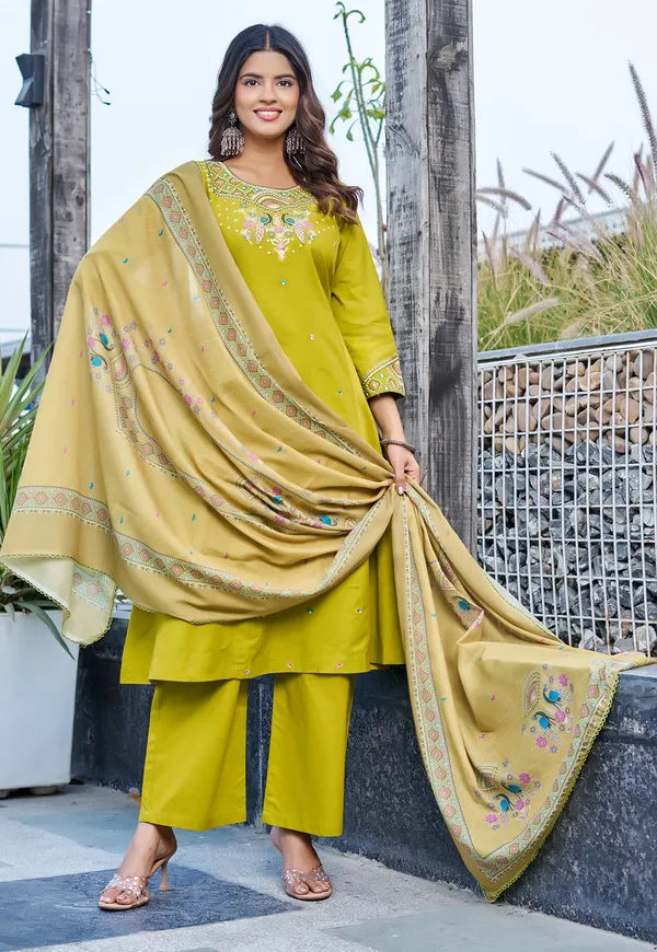 Women_Floral_Embroidered_Empire_Thread_Work_Dhabu_Cotton_Kurta_Pant_With_Dupatta-KS-265