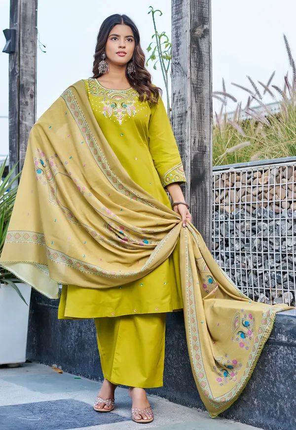 Women_Floral_Embroidered_Empire_Thread_Work_Dhabu_Cotton_Kurta_Pant_With_Dupatta-KS-265