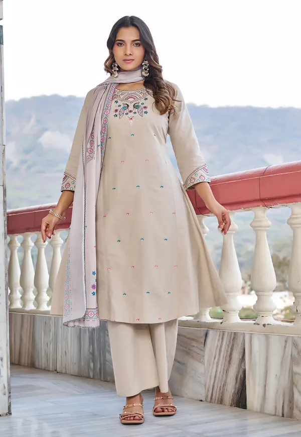 Women_Floral_Embroidered_Empire_Thread_Work_Dhabu_Cotton_Kurta_Pant_With_Dupatta-KS-267