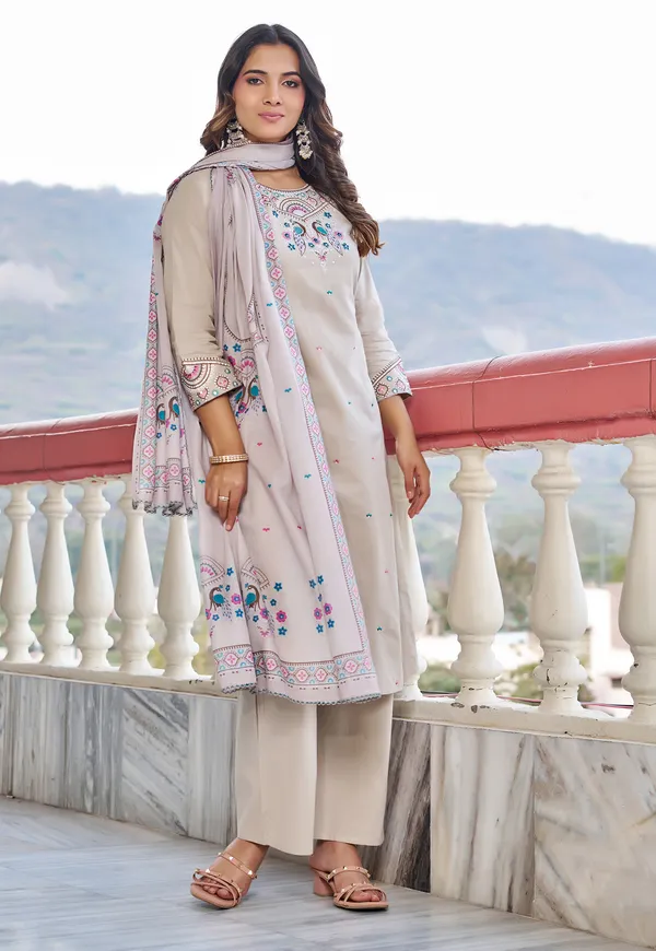 Women_Floral_Embroidered_Empire_Thread_Work_Dhabu_Cotton_Kurta_Pant_With_Dupatta-KS-267