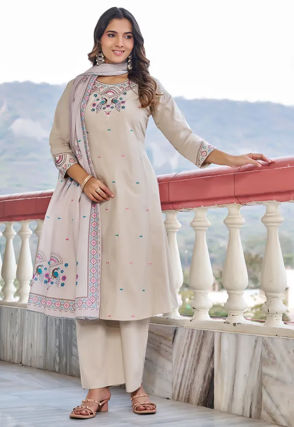 Women_Floral_Embroidered_Empire_Thread_Work_Dhabu_Cotton_Kurta_Pant_With_Dupatta-KS-267