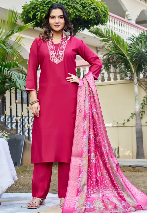 Women_Floral_Embroidered_Empire_Thread_Work_Roman_Slik_Kurta_Pant_With_Dupatta-KS-263