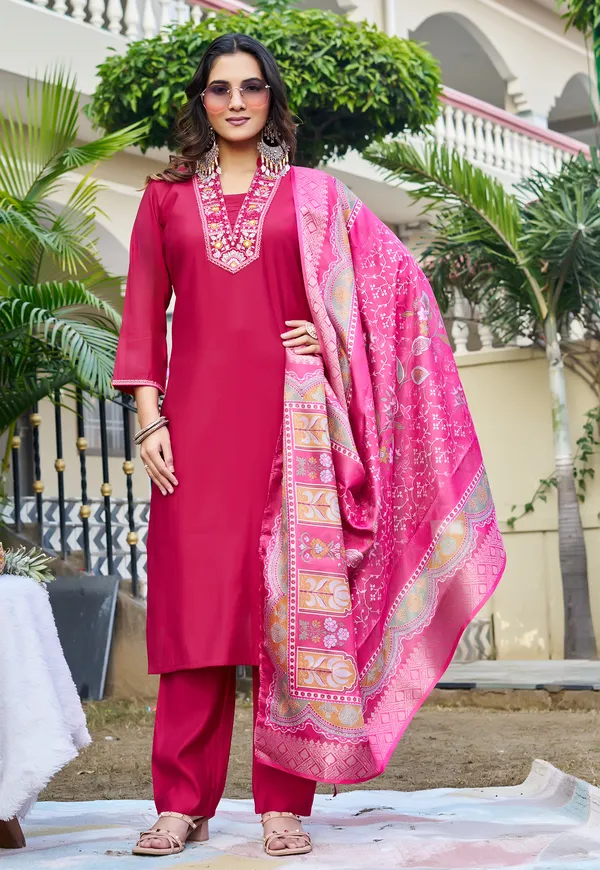 Women_Floral_Embroidered_Empire_Thread_Work_Roman_Slik_Kurta_Pant_With_Dupatta-KS-263