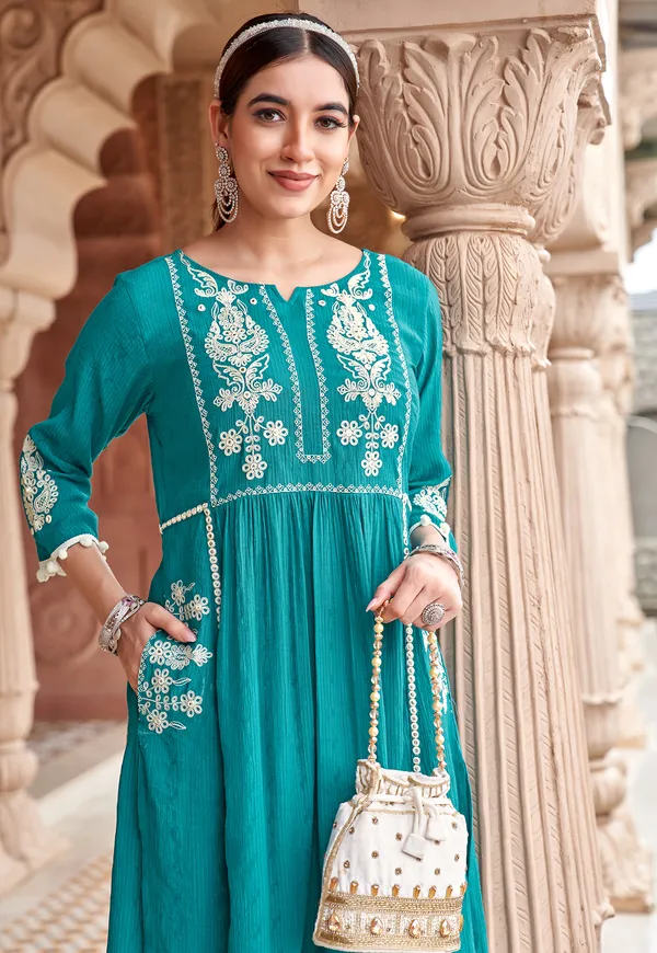 Women_Floral_Embroidered_Pleated_Thread_Work_Kurta_with_Trousers-NOVA