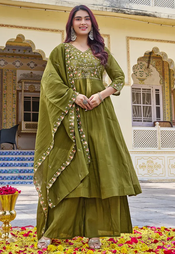 Women__Embroidered__Thread_Work_Mull_Chanderi__Kurta_with_Palazzo_&_With_Dupatta-KS-194