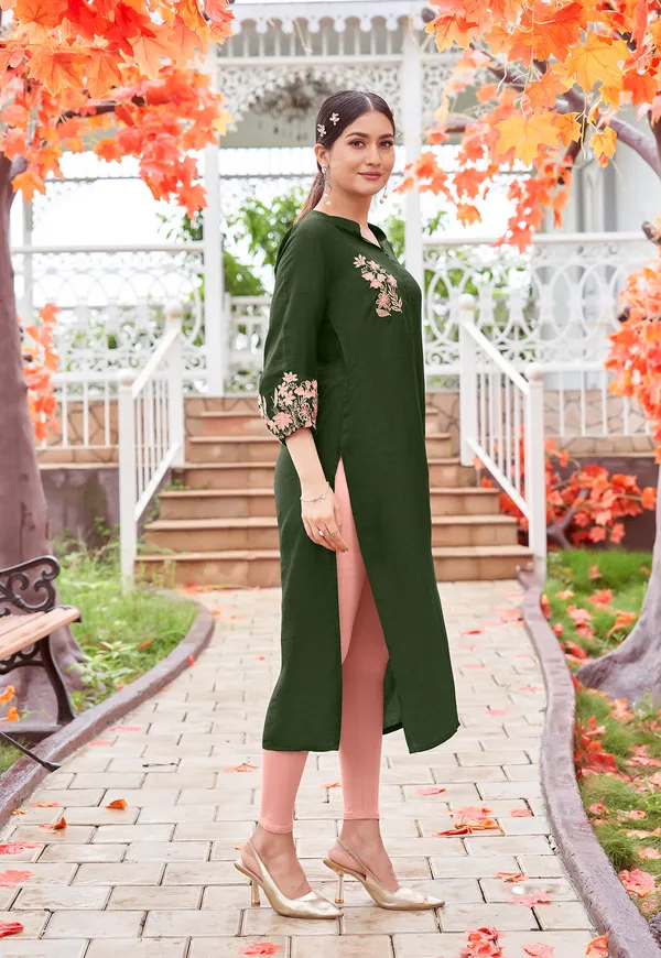 Green_Embroidered_&_Rayon_Straight_Kurti_For_Women-MEHER