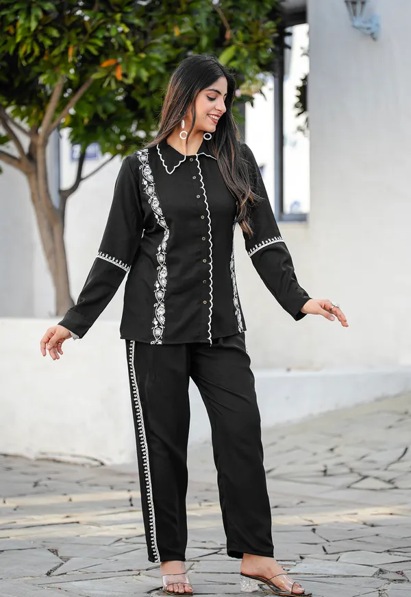 Black_Viscose_Slub_Shirt_With_Trouser_Co-Ords_For_Women-IRIS