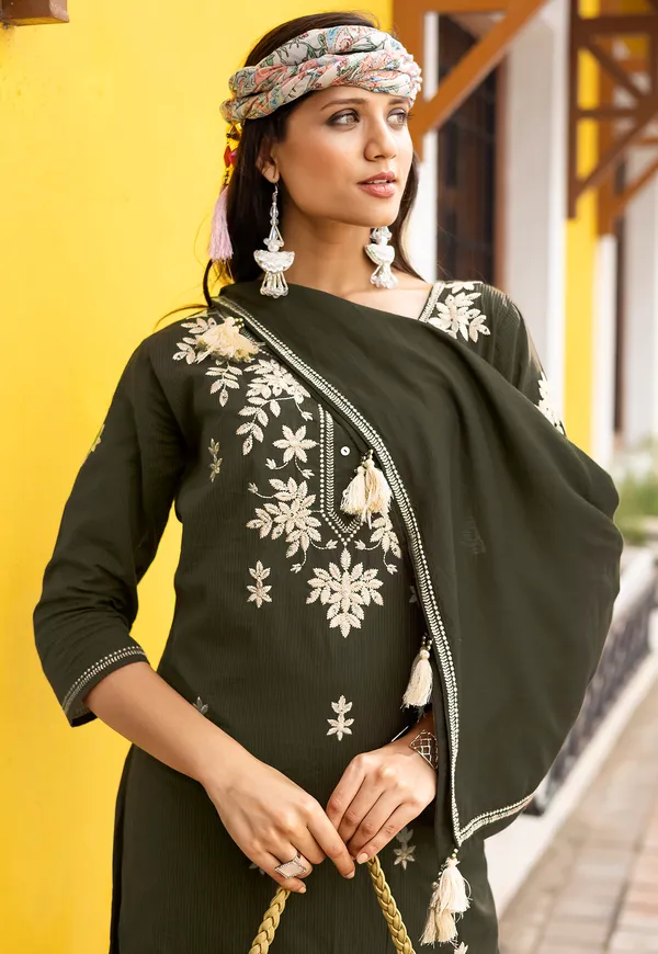 Mahendi_Green_Salli_Pure_Cotton_Regular_Hand_&_Threadwork_Kurta_With_Trousers_&_With_Dupatta_For_Women-AARYA