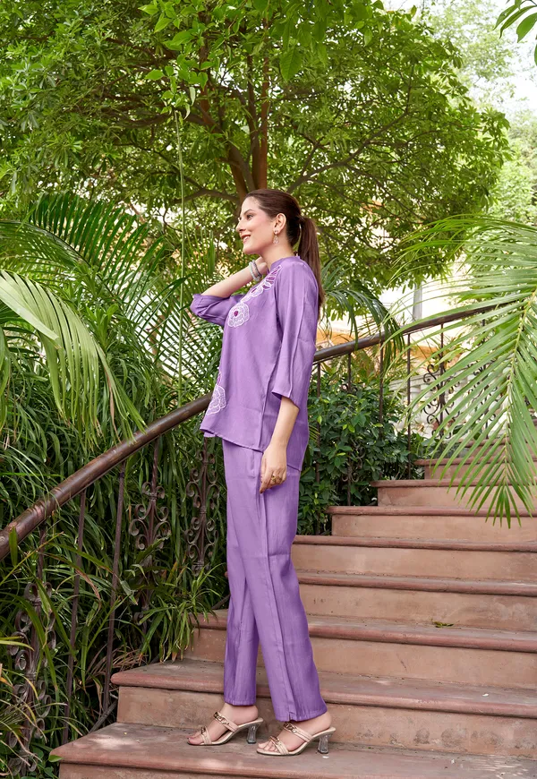 Purple_Viscos_Rayon_Shirt_With_Trouser_Co-Ords_For_Women-PRANJAL