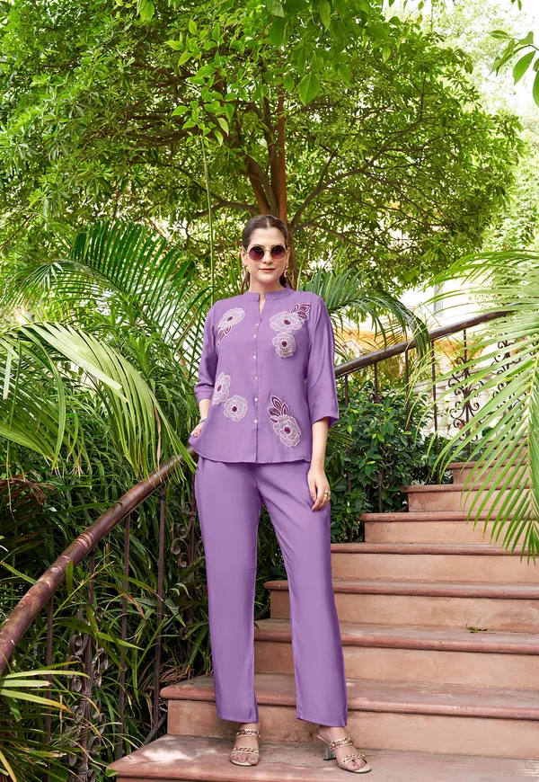 Purple_Viscos_Rayon_Shirt_With_Trouser_Co-Ords_For_Women-PRANJAL