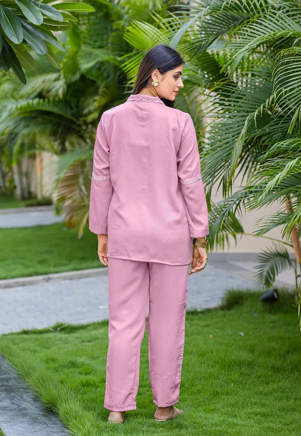 Pink_Viscose_Slub_Shirt_With_Trouser_Co-Ords_For_Women-IRIS