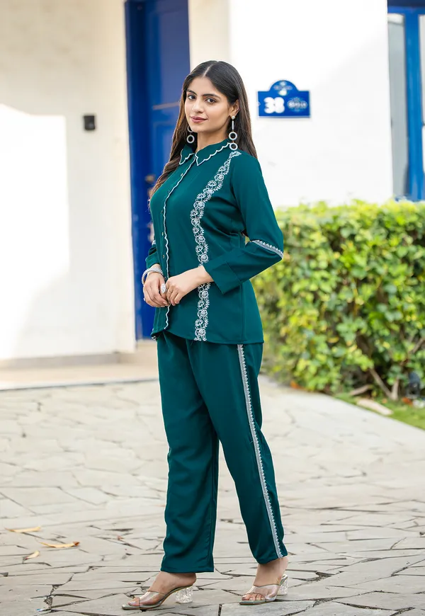 Green_Viscose_Slub_Shirt_With_Trouser_Co-Ords_For_Women-IRIS